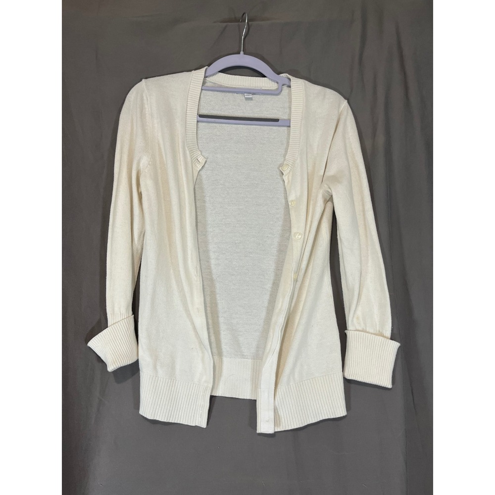 Gap Womens Small‎ Cream Off White Button Front Ribbed Cuff Knit Cardigan Sweater